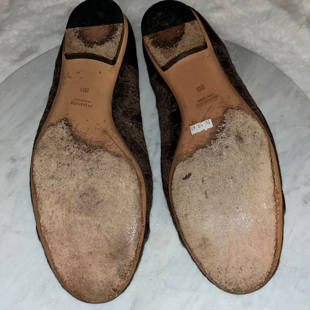 ❤️💚Authentic Gucci leather/Fabric Rich Velvet Gold Horsebit Ballet Flats❤️💚 - Picture 9 of 13
